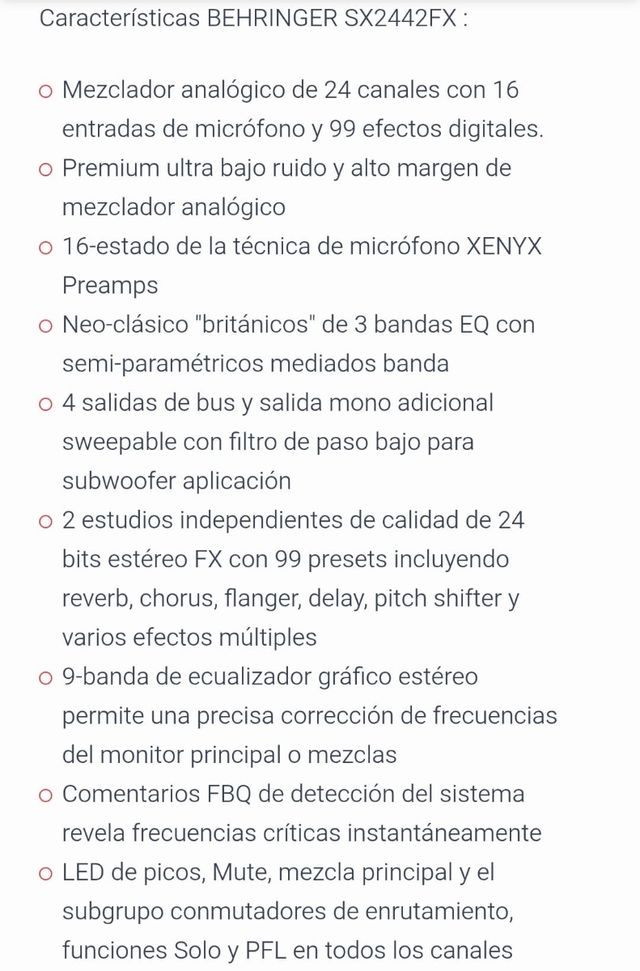 BEHRINGER SX2442FX Mezclador 24 canales URGE VENDE