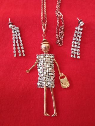 Collar y pendientes muñeca brillantes