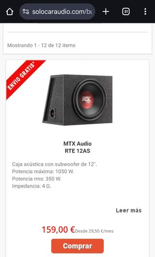 Caja Subwoofer/bombo 12 pulgadas MTX