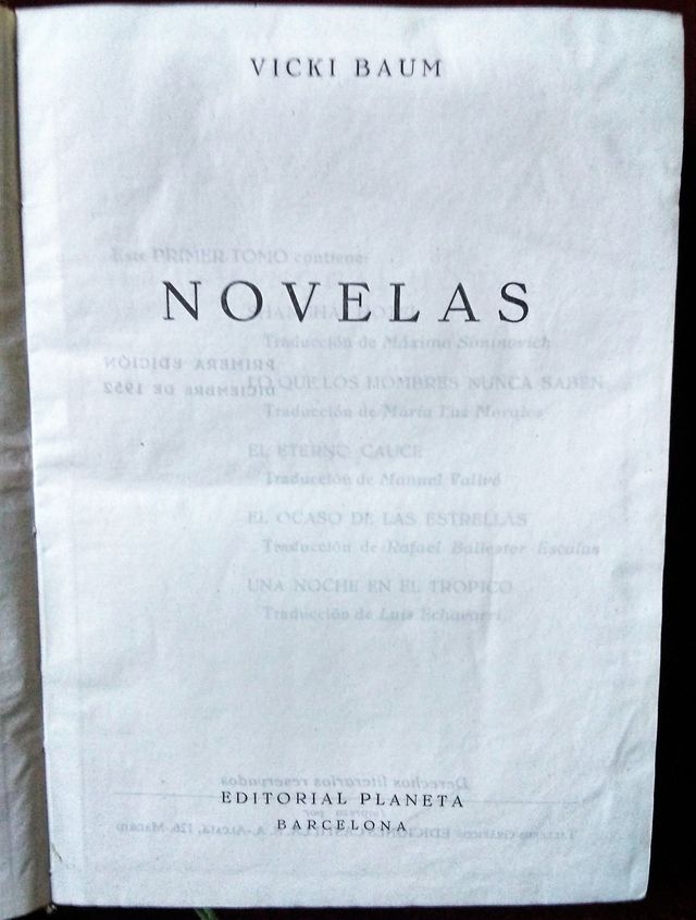 NOVELAS. VICKI BAUM. TOMO I