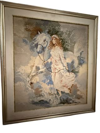 Arazzo ricamato - Donna e cavallo