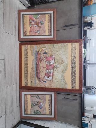 Tríptico cuadros marinos antiguos