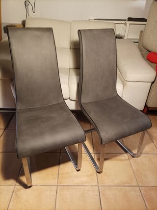 2 sedie da pranzo grigie - metallo e pelle sintetica