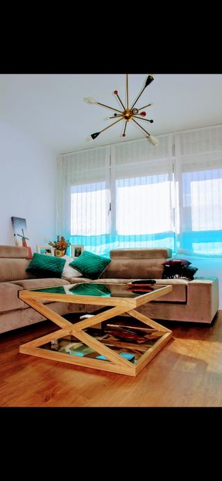 Mesa centro madera olmo cristal