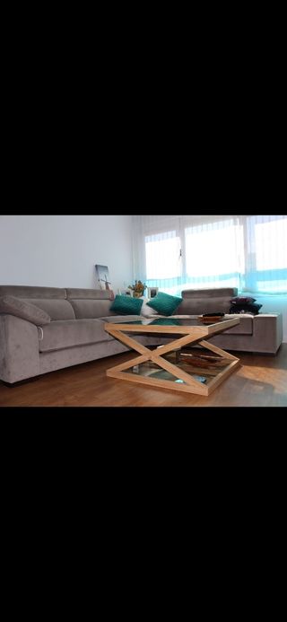 Mesa centro madera olmo cristal