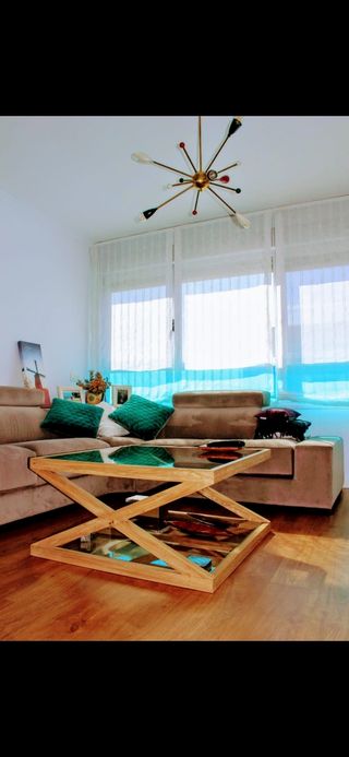 Mesa centro madera olmo cristal