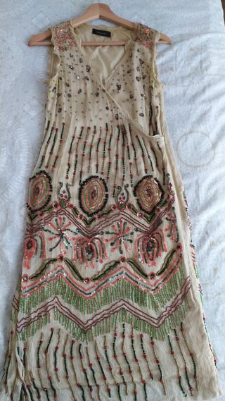 Vestido Tintoretto midi beige multicolor