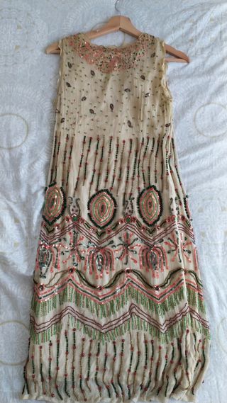 Vestido Tintoretto midi beige multicolor