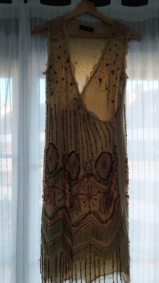 Vestido Tintoretto midi beige multicolor