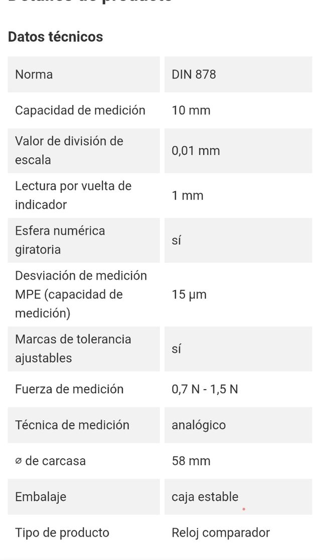 Reloj comparador de golpes Holex 10/58mm