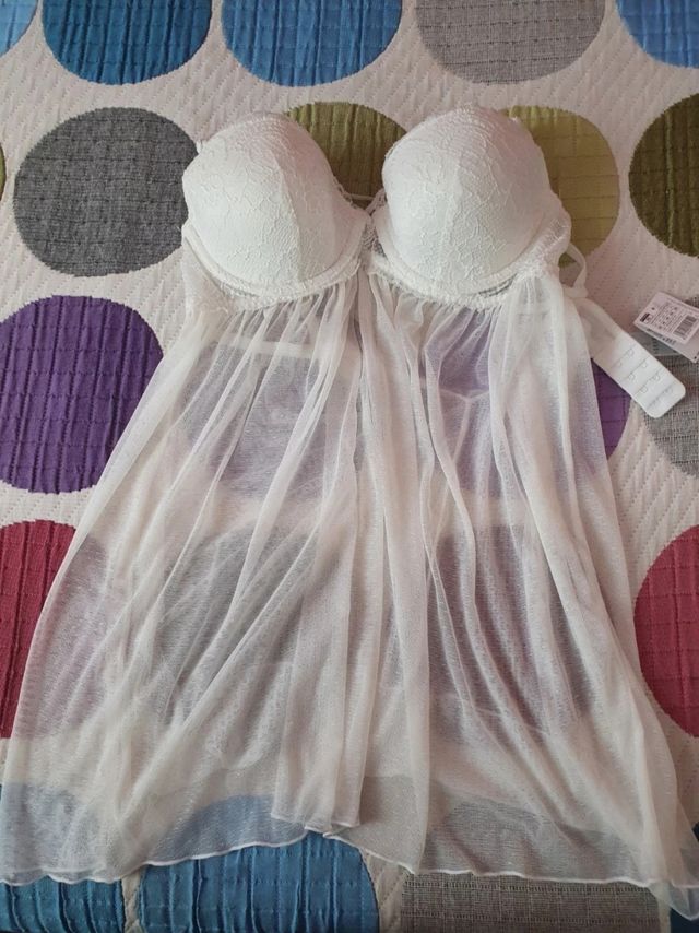 Sujetador blanco encaje y tul 95B
