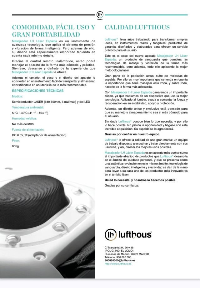 Masajeador Espalda Lufthous Láser