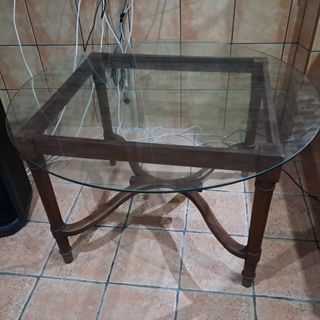 Mesa redonda cristal y madera