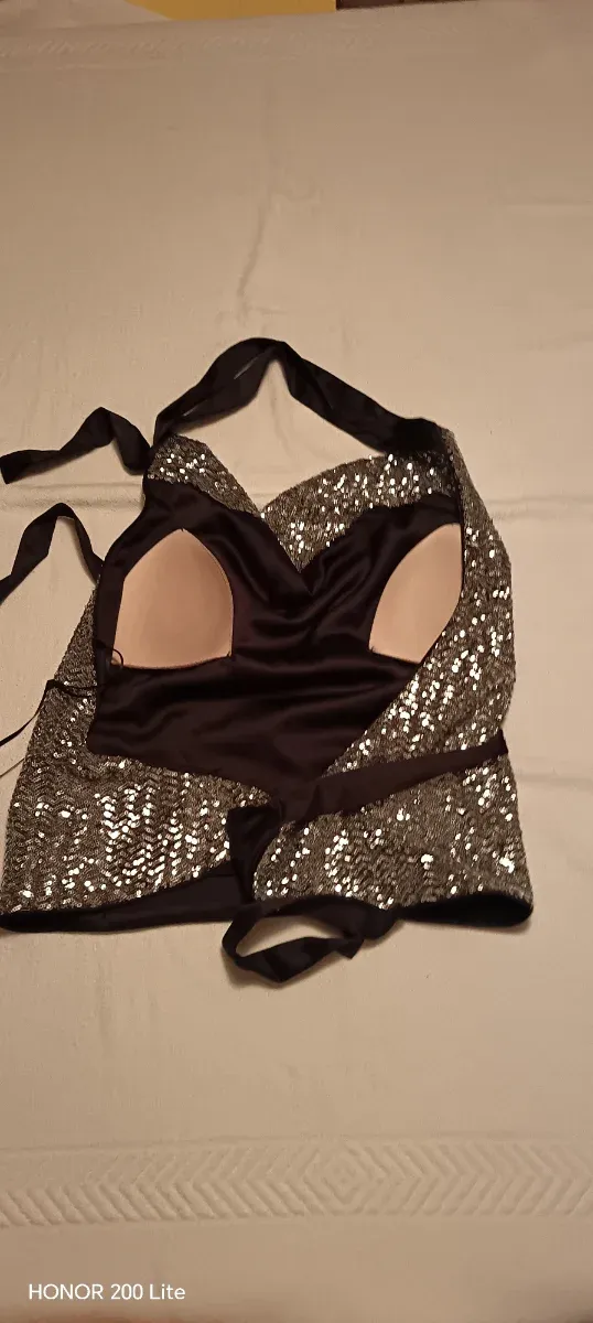 Top paillettes argento e marrone 