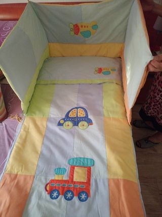 Colcha cuna bebé-protector, coches y tren