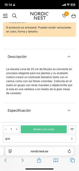 Maceta cerámica gris - Decoración Nordic Nest