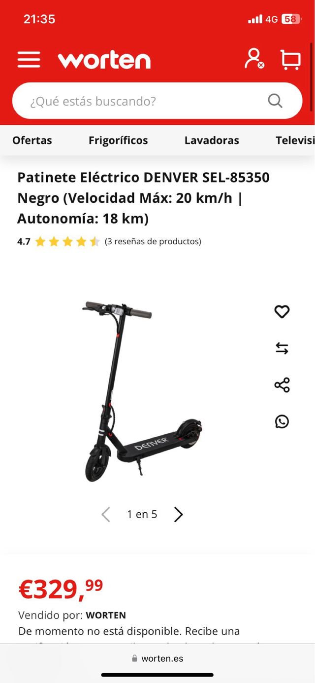 Patinete Elétrico Denver SEL-85350 - 350W