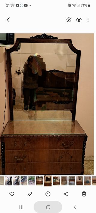 Tocador antiguo madera: espejo + 3 cajones
