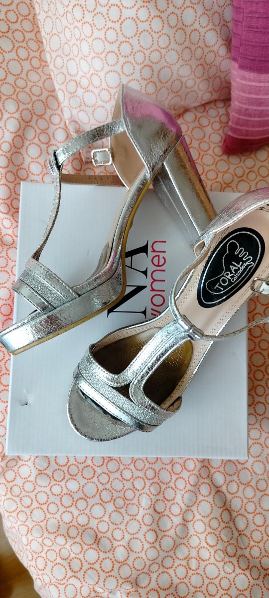 Sandalias Plataforma Plata Talla 37