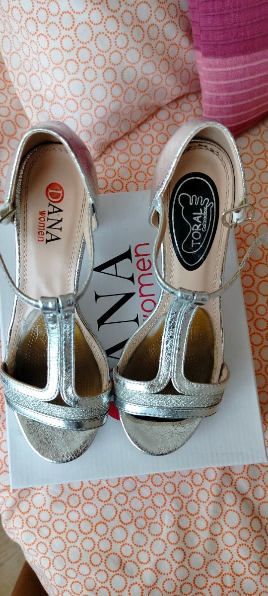 Sandalias Plataforma Plata Talla 37