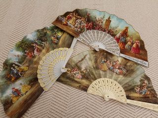 3 Abanicos antiguos pintados n