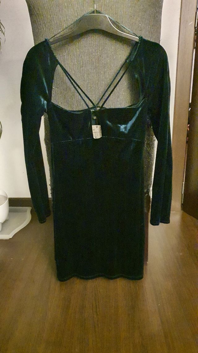 Vestido terciopelo verde ZARA - Talla S