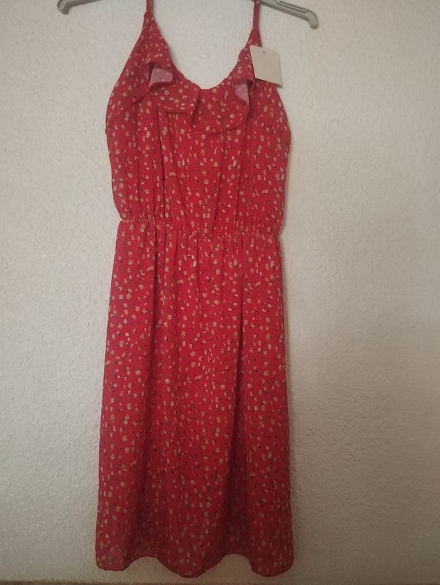 Vestido rojo estampado - verano con forro