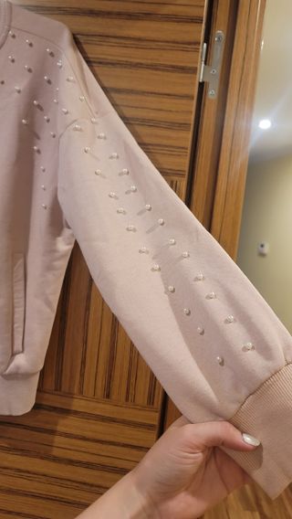 Sudadera rosa perlas Mango