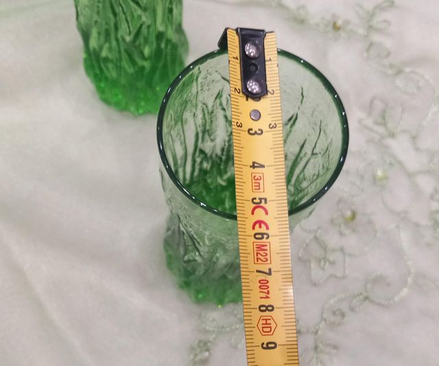 Set bicchieri vetro verde a corteccia anni '70