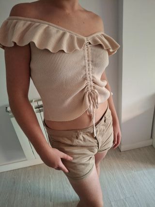 Top corto beige - canalé