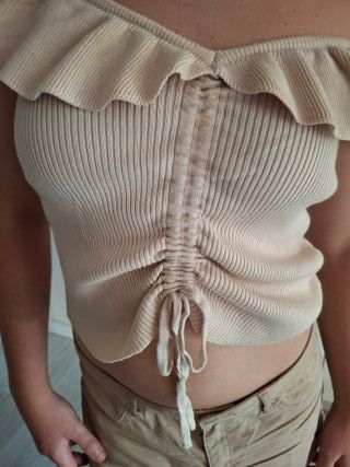 Top corto beige - canalé