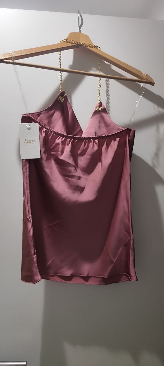 Top Satén Rosa Tirantes Cadena