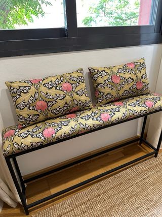 Banqueta hierro tapizada -  estampado flores