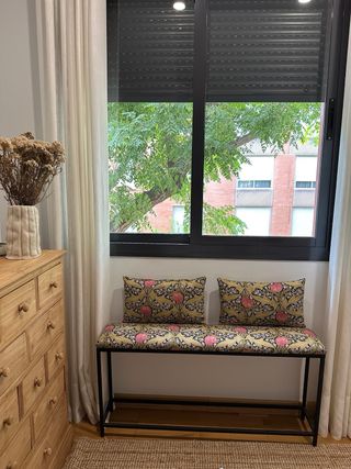 Banqueta hierro tapizada -  estampado flores