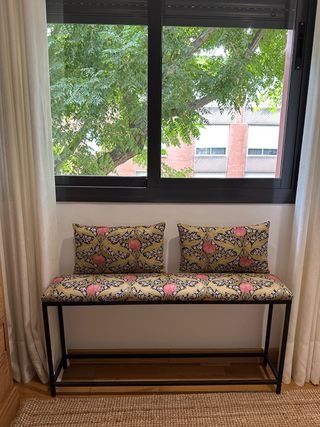 Banqueta hierro tapizada -  estampado flores