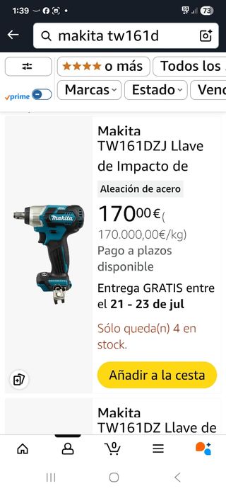 Llave de impacto Makita TW161D 1/2" 12v 165Nm