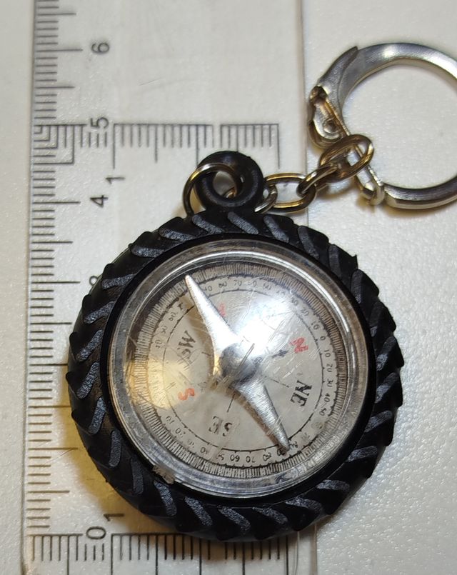 Llavero de brújula con forma de rueda