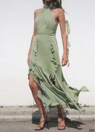 Vestido largo Zara verde oliva