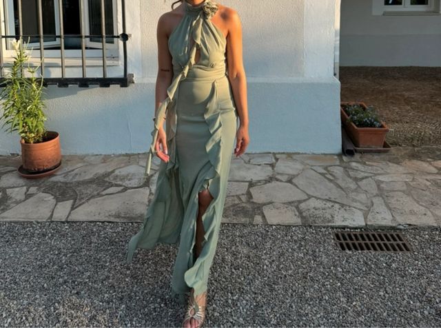 Vestido largo Zara verde oliva