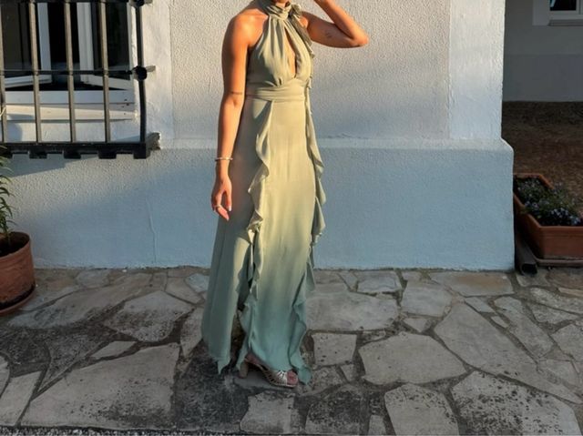 Vestido largo Zara verde oliva