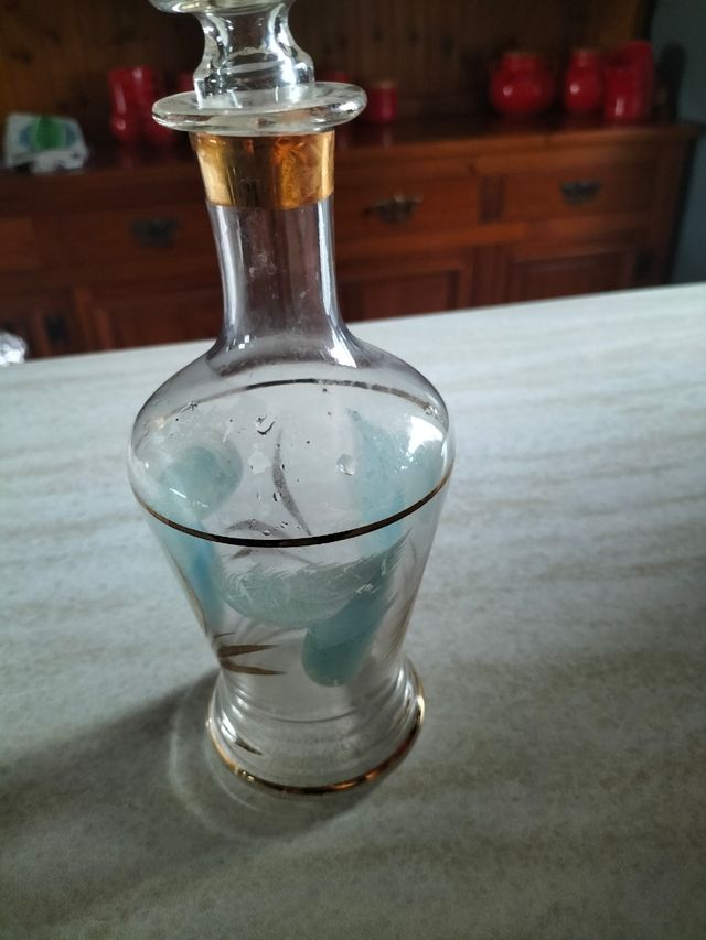 Bottiglia vetro vintage decorata oro