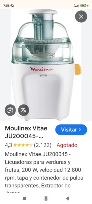 MOULINEX LICUADORA 200w. COMO NUEVA.