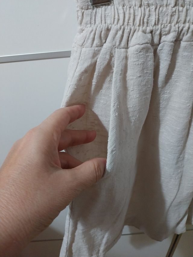 Shorts lino beige mujer