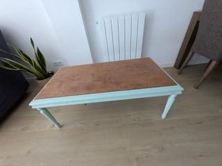 Mesa madera antigua azul -  vintage