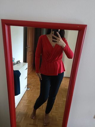 Blusa Amisu rossa M - Decolletè incrociato