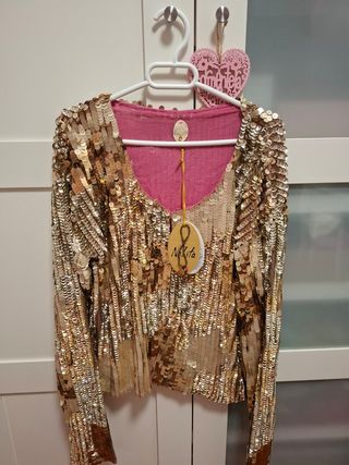 Chaqueta lentejuelas dorada