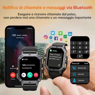 Smartwatch Militare 2,02 Pollici con 2 Cinturini