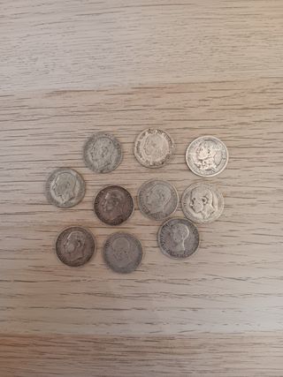 Lote 10 monedas 50 céntimos plata
