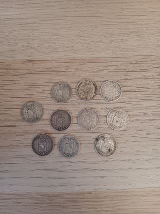 Lote 10 monedas 50 céntimos plata