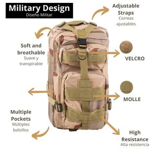Mochila táctica 25L camuflaje Desierto